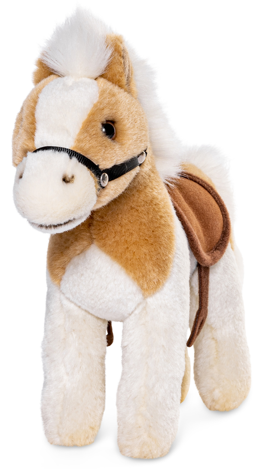 Horse with saddle and stirrup, standing (beige-white)