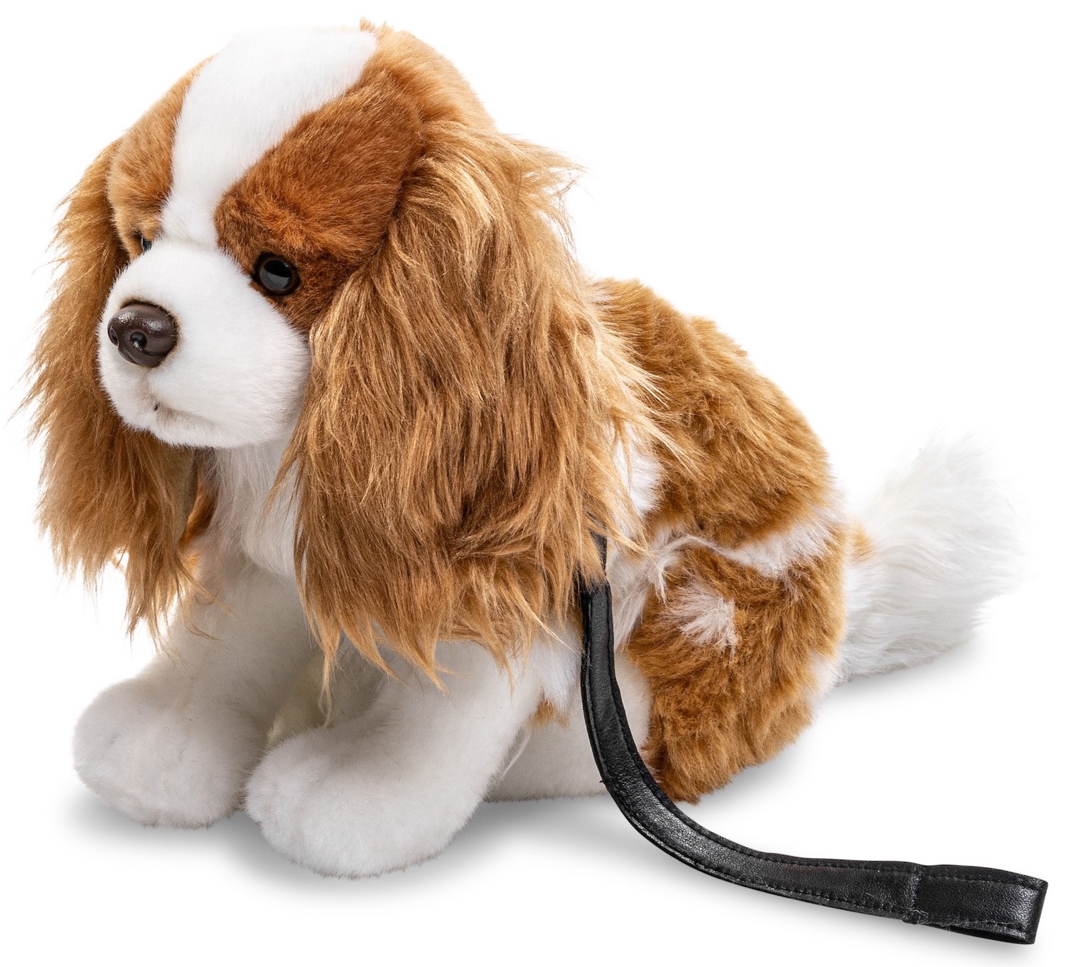 Uni-Toys - cocker spaniel brown-white, sitting - With collar and leash - 23 cm (height) - Plush dog - Plush toy, cuddly toy