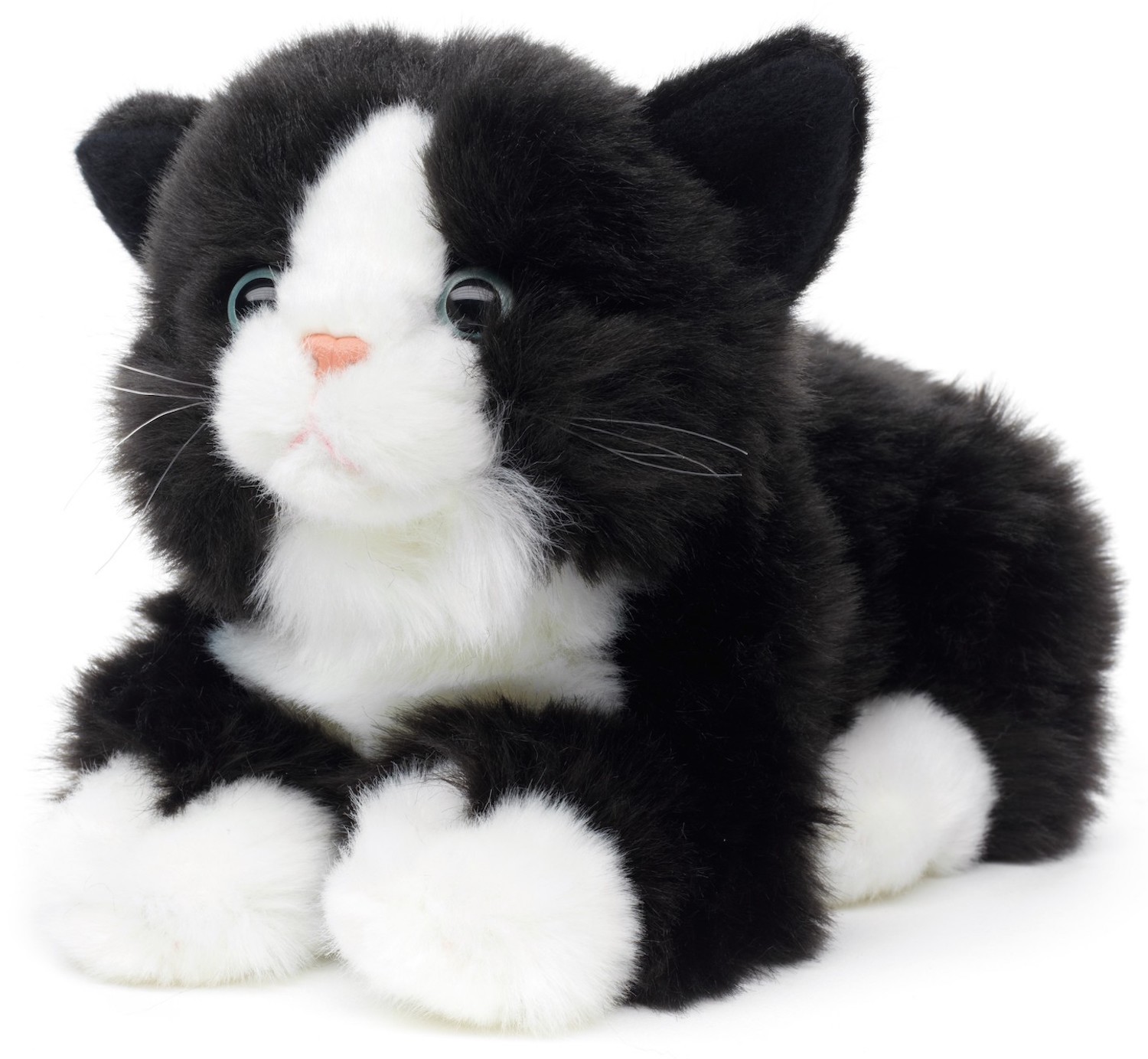 Katze mit Stimme, liegend (schwarz-weiß) - 20 cm (Länge) 