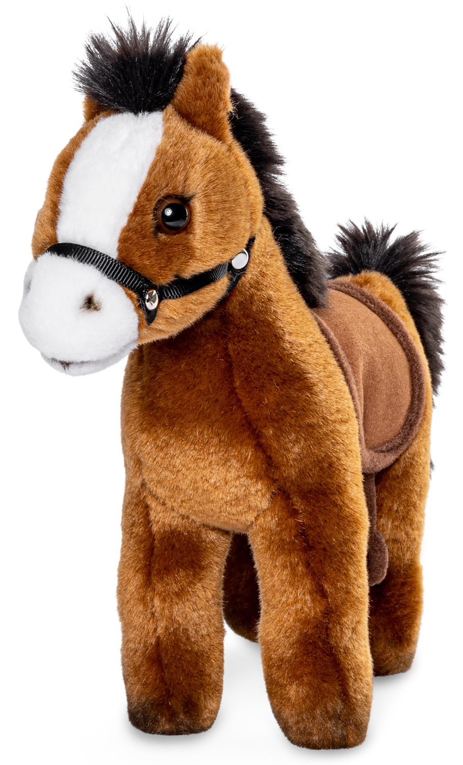 Horse with saddle and stirrup, standing (brown)