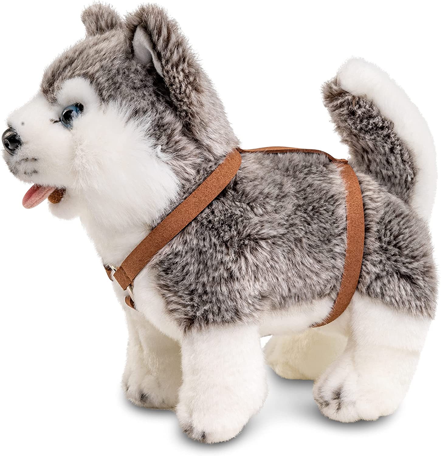 Husky puppy grey, with harness - standing - 24 cm (length)