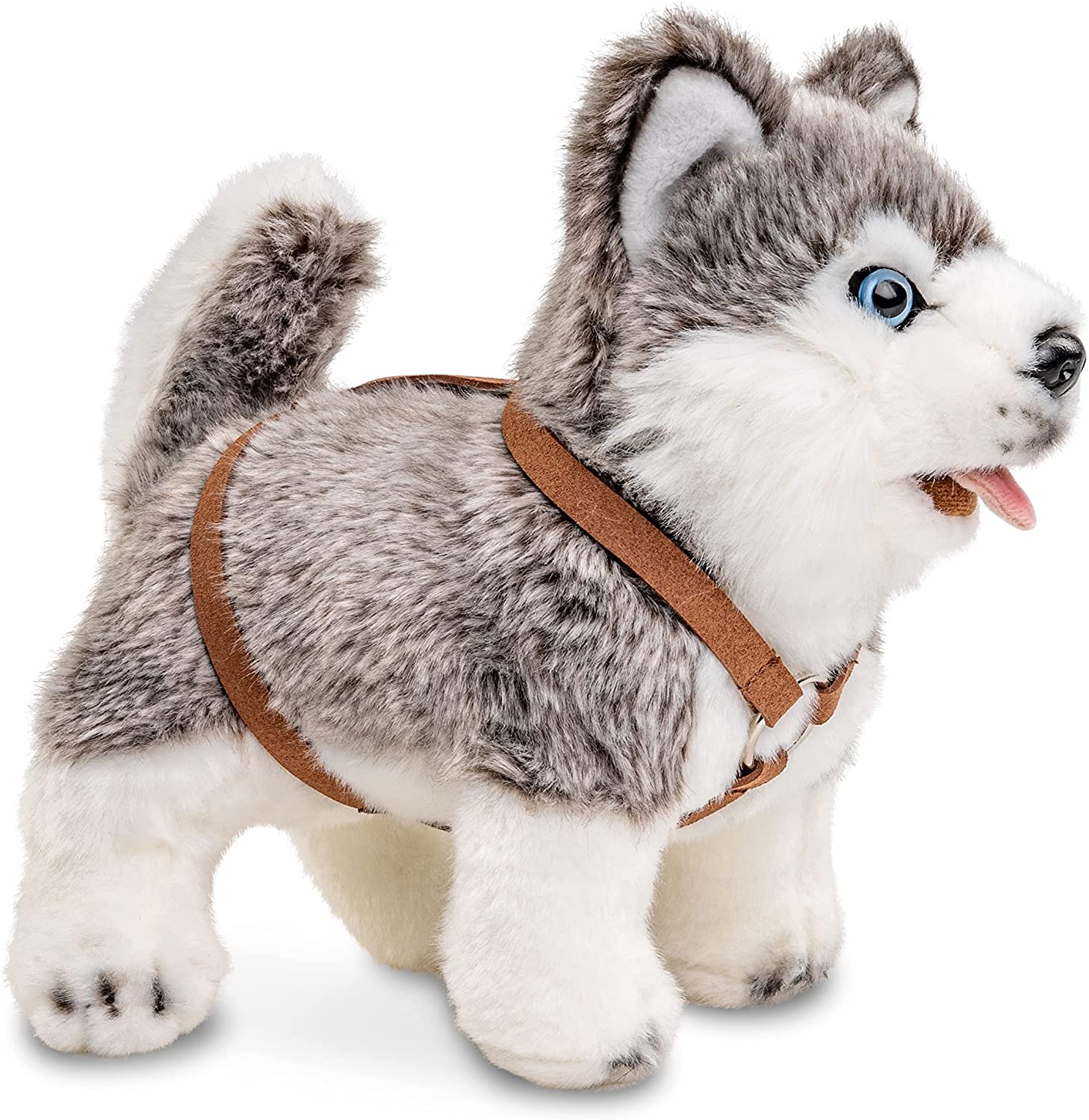 Husky puppy grey, with harness - standing - 24 cm (length)
