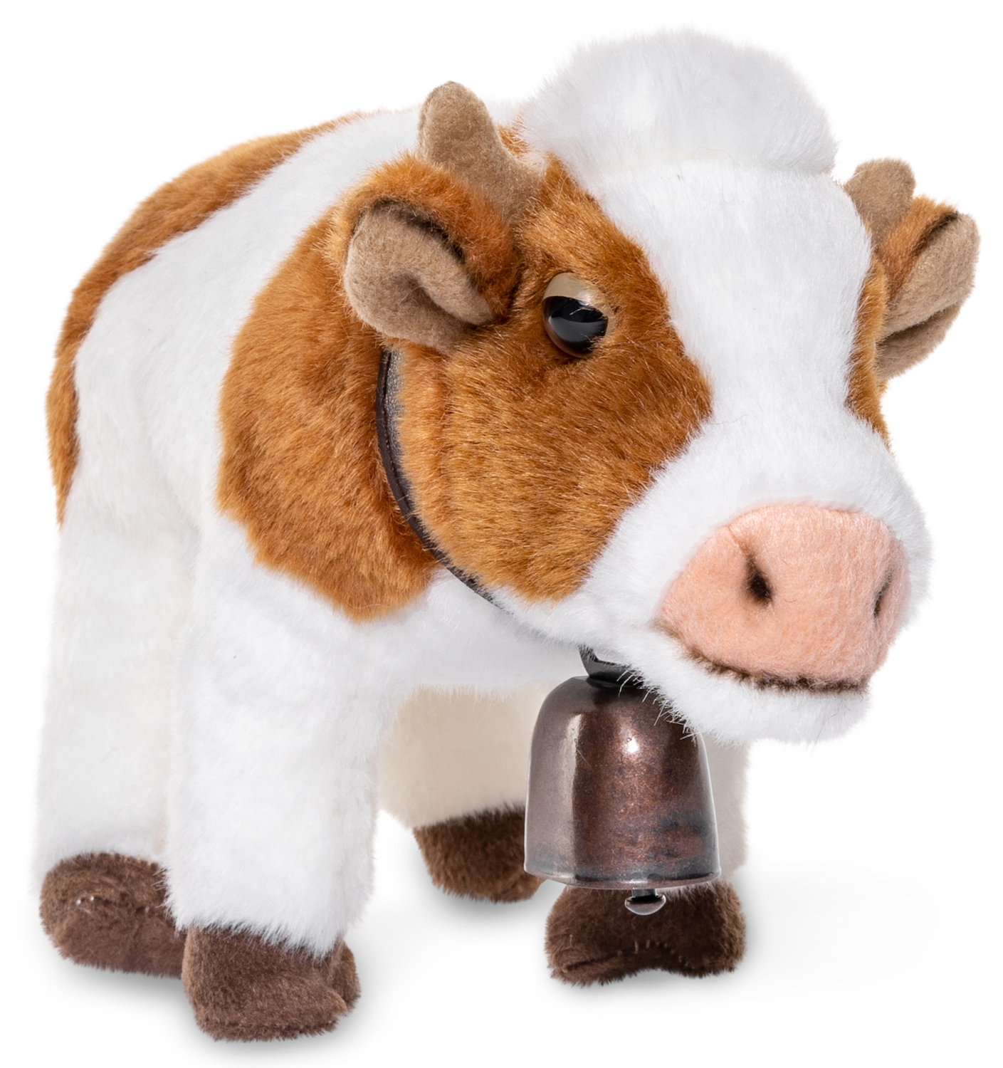 Cow white-brown, standing - With bell - 27 cm (length)
