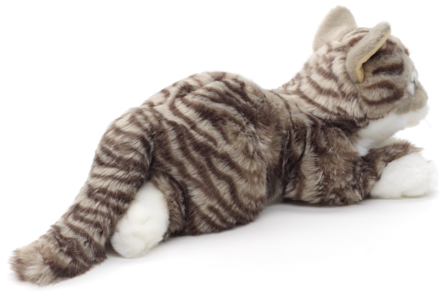 Katze mit getigertem Fell, liegend (grau) - 38 cm (Länge) 