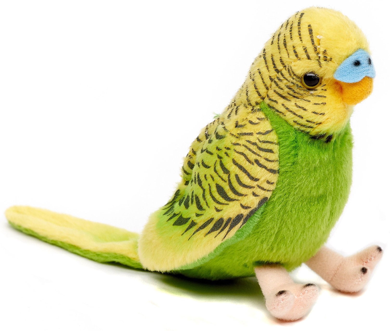 Uni-Toys - budgie (green) with chirping voice - 12 cm (height) - bird - plush toy, cuddly toy 