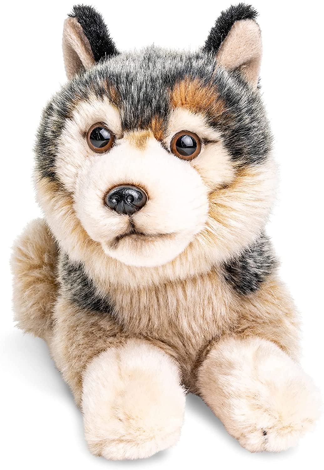 Uni-Toys - Grauwolf, liegend - 22 cm (Länge) - Plüsch-Wolf, Lupus - Plüschtier, Kuscheltier 