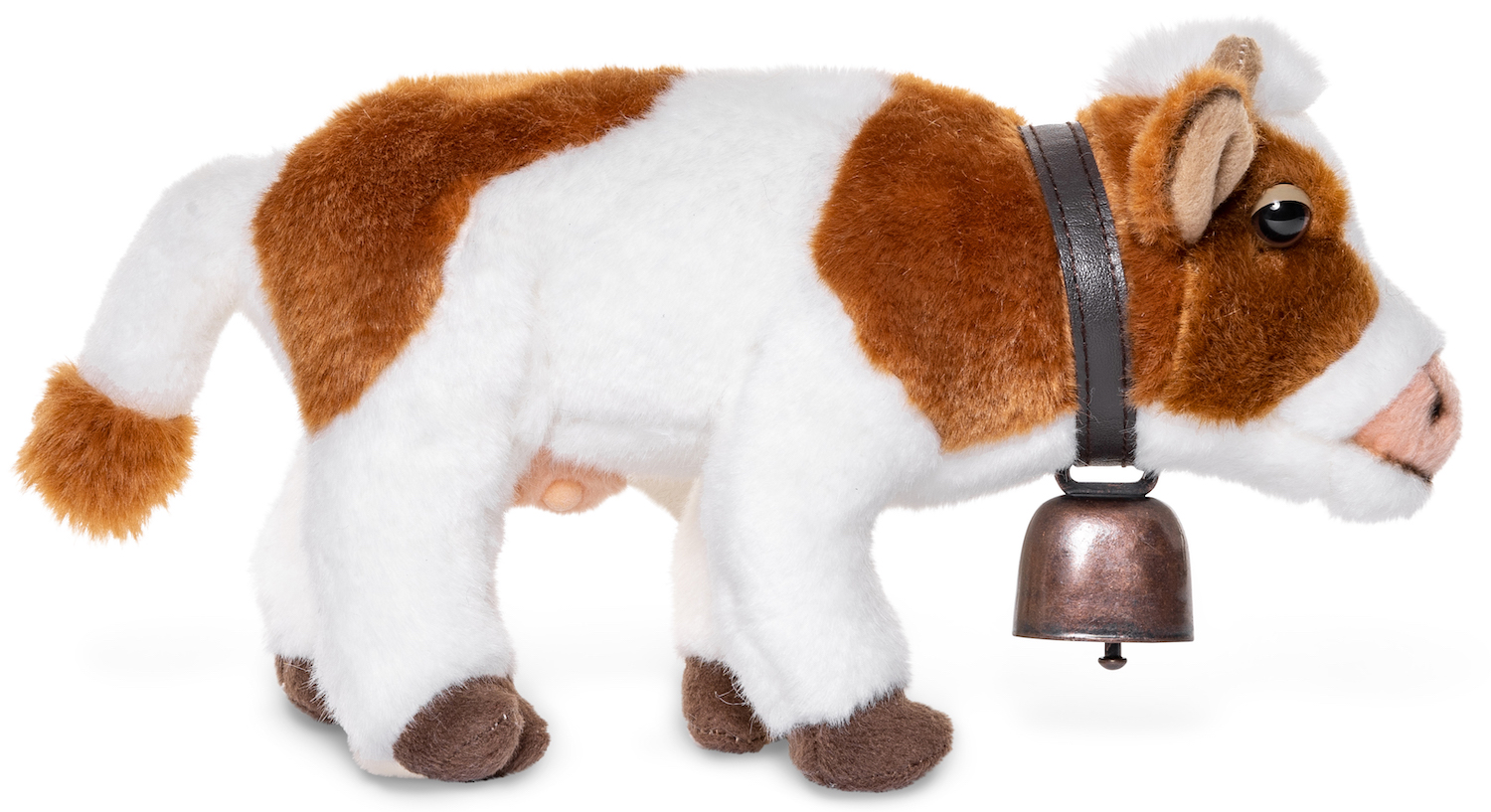 Cow white-brown, standing - With bell - 27 cm (length)