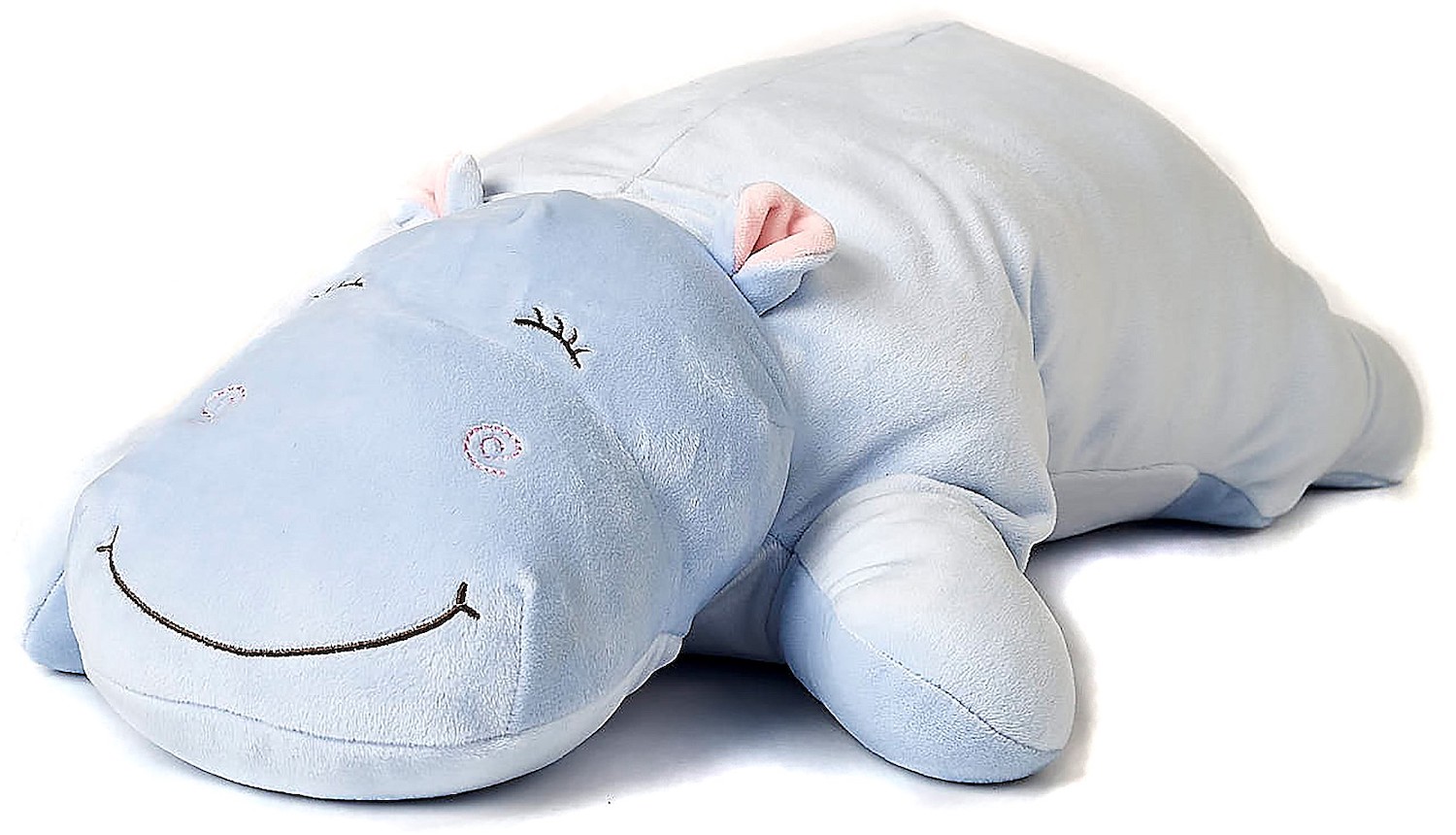 Uni-Toys - pillow plush hippopotamus (light blue), ultra soft - 60 cm (length) 