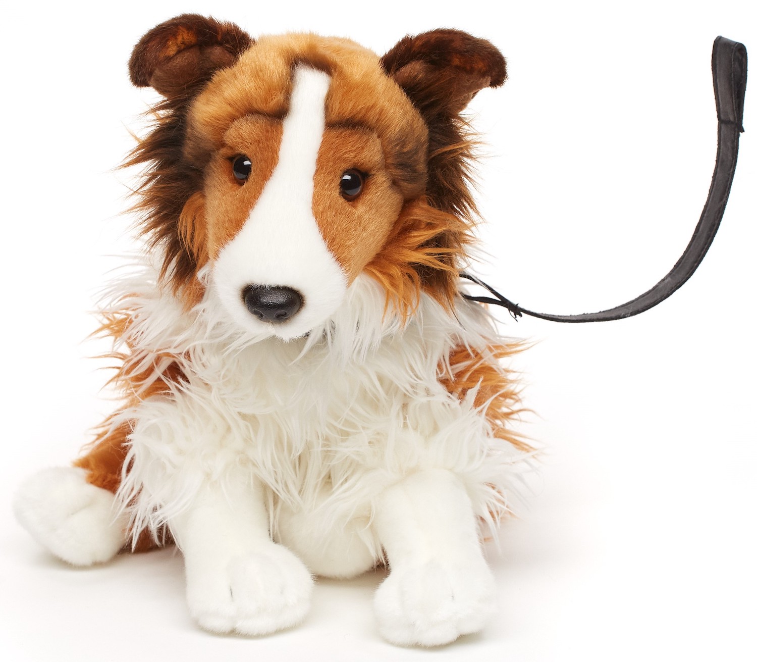 Uni-Toys - long hair collie with leash, sitting - Face white-brown - 27 cm (height) - Plush dog, Collie - Plush toy, Cuddly toy