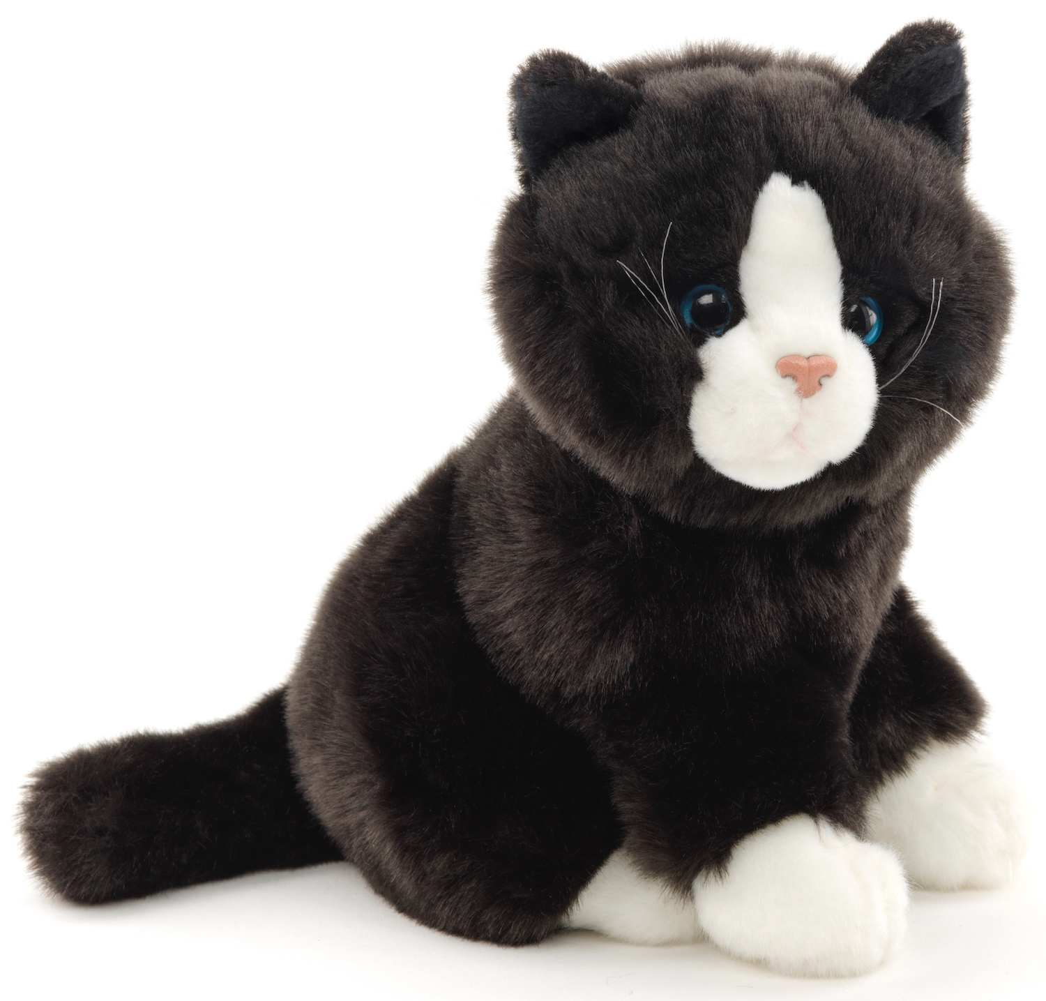 Katze schwarz-weiß, sitzend - 21 cm (Höhe) - Plüschtier, Kuscheltier
