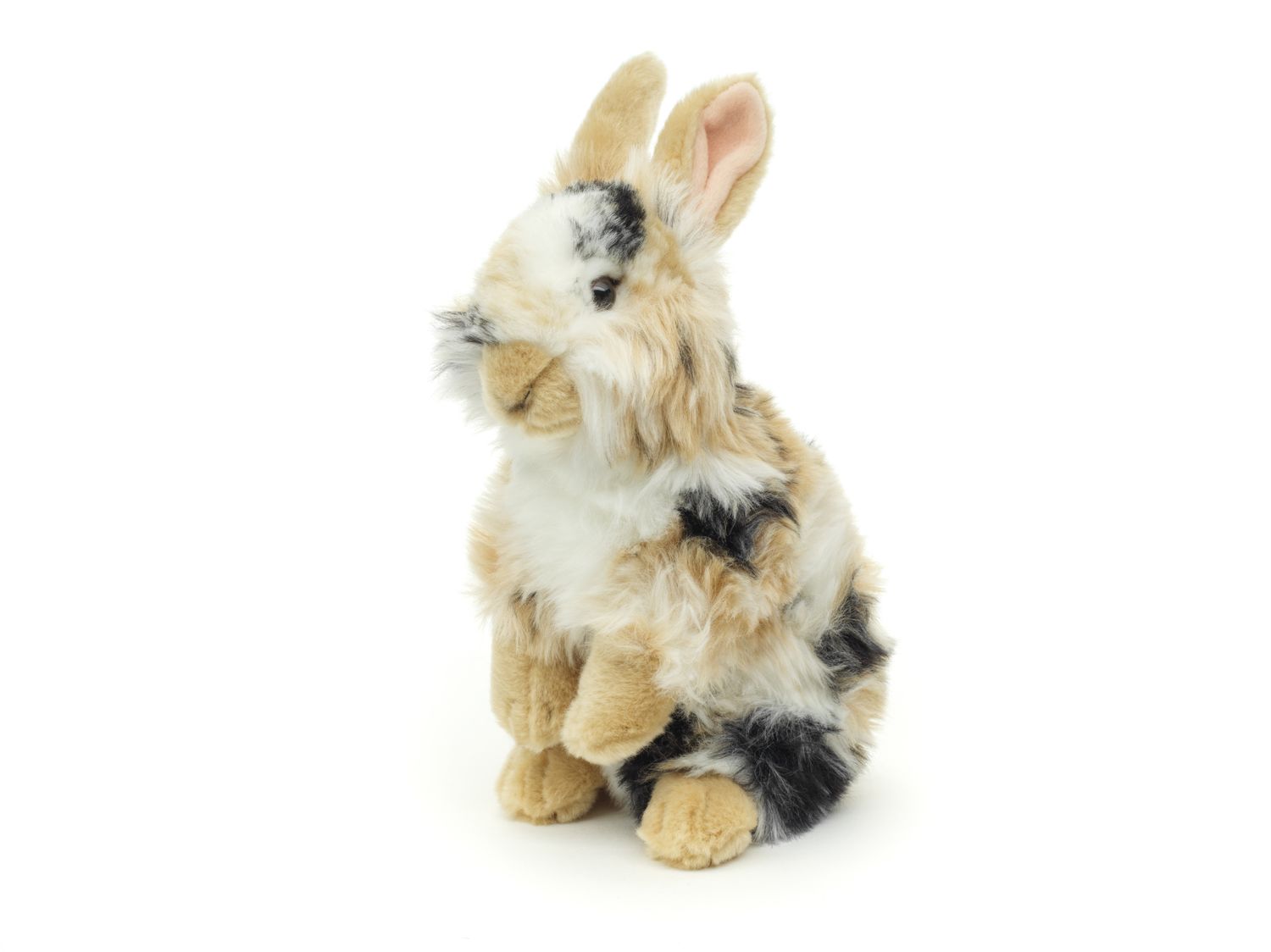 Löwenkopf-Kaninchen mit aufgestellten Ohren - stehend - schwarz-braun-weiß gescheckt - 23 cm (Höhe) - Plüsch-Hase - Plüschtier, Kuscheltier