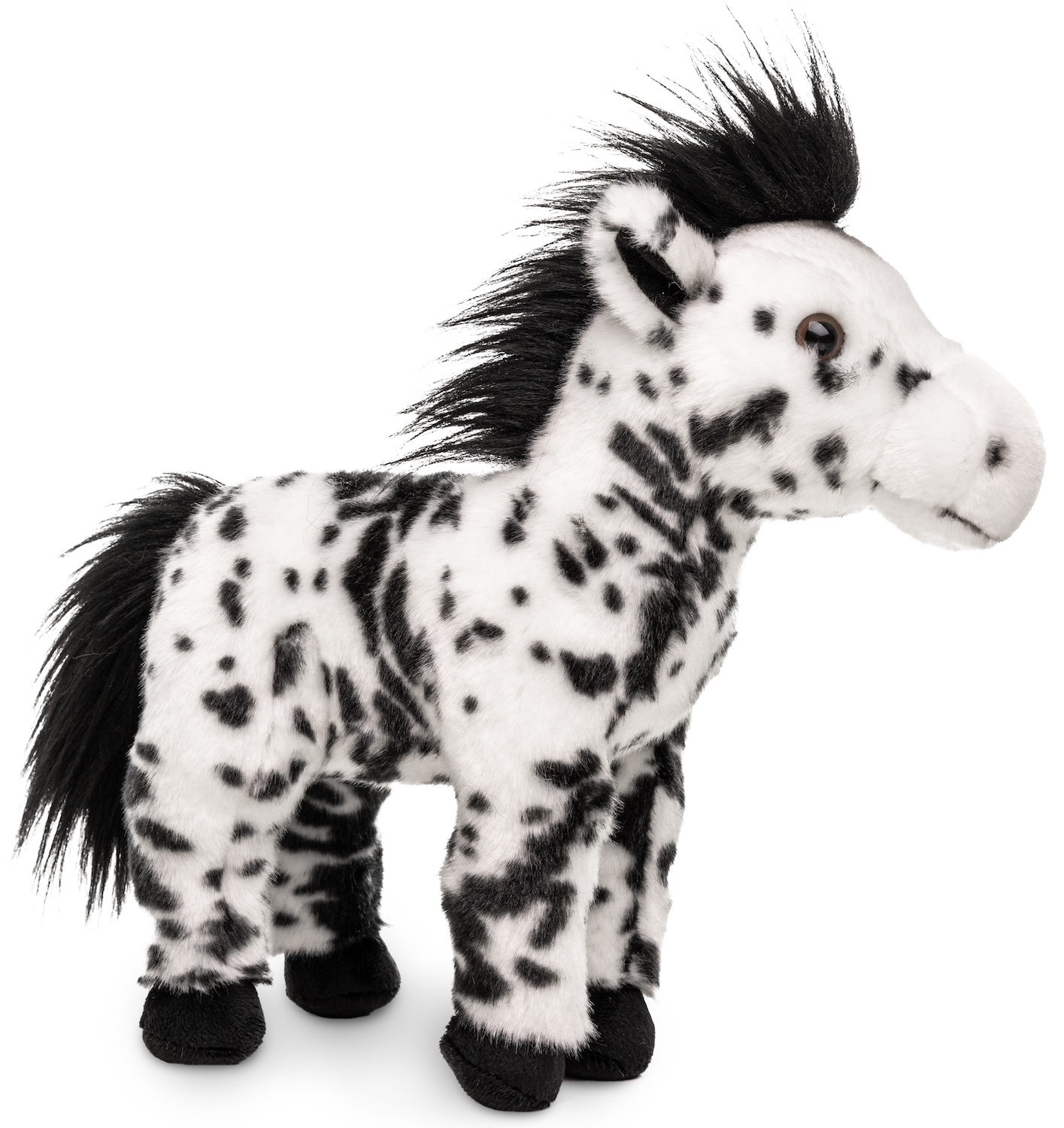 Horse white with black spots, standing - 28 cm (height) 
