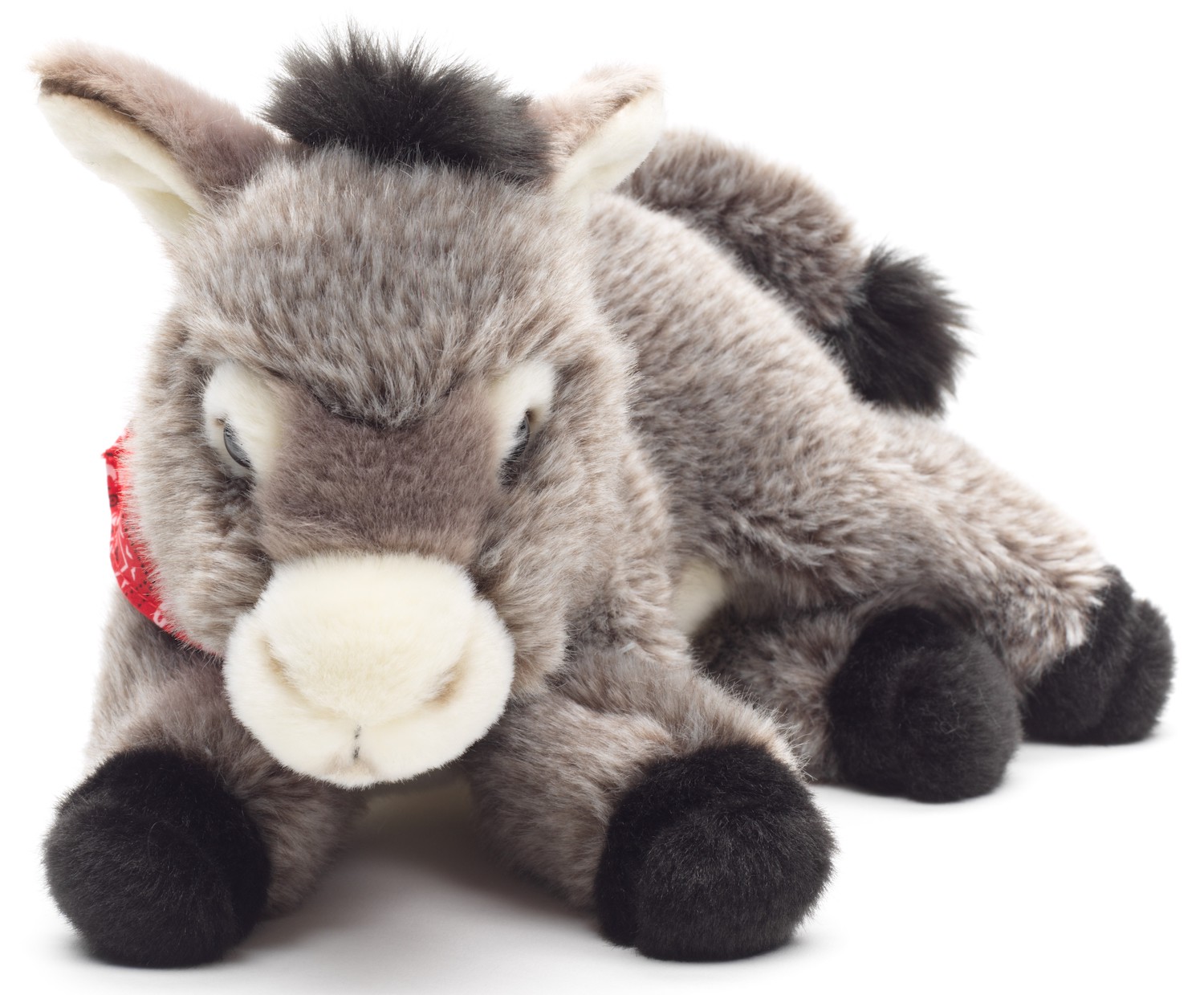 Uni-Toys – donkey with scarf, lying down - 28 cm (length) - plush toy, cuddly toy