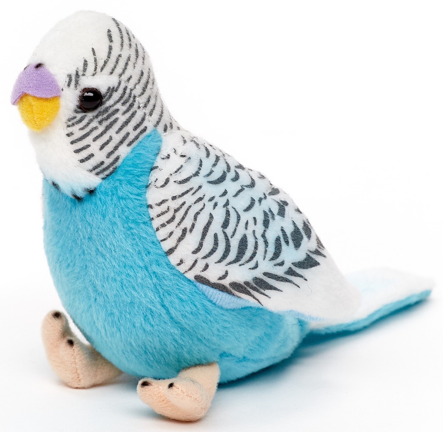 Uni-Toys - budgie (blue) with twittering voice - 12 cm (height) - bird - plush toy, cuddly toy 
